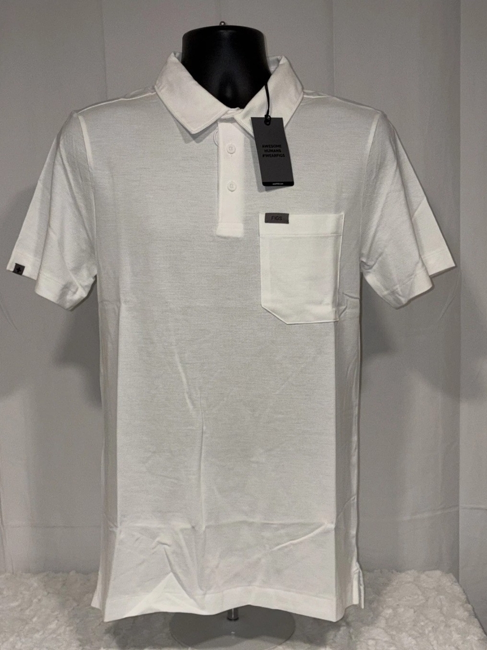 Figs Men's White Pocket Polo